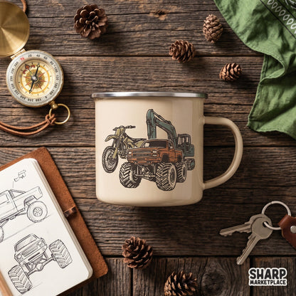 Vintage heavy equipment graphic featuring a lifted monster truck for retro t-shirt printing and sublimation DTF designs