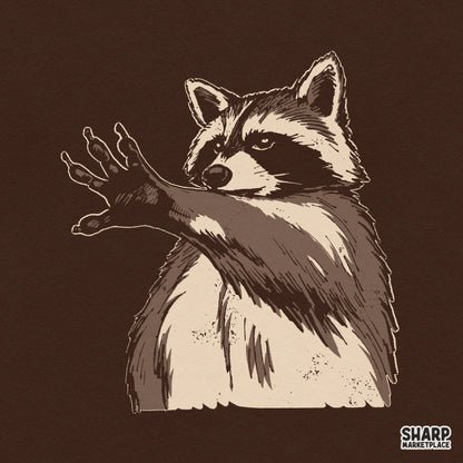 Vintage raccoon talk to the hand illustration, funny trash panda graphic for sarcastic animal meme t-shirt PNG design
