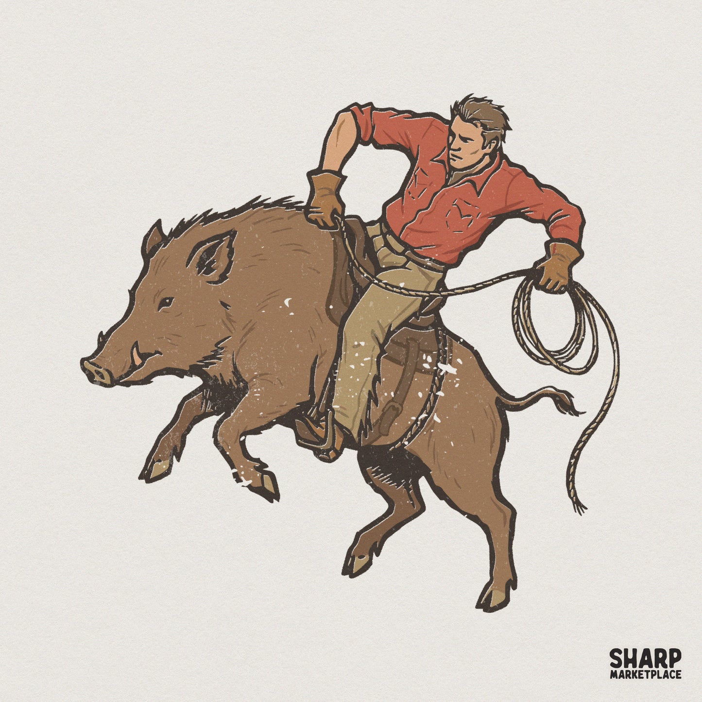 Wild Boar Cowboy PNG, Western Rodeo Digital Design - 300 DPI Design for