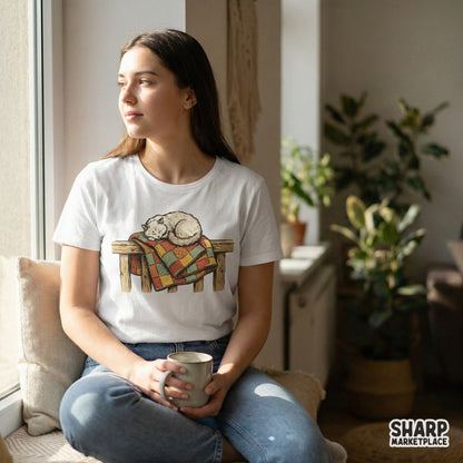 Sleeping Cat on Patchwork Quilt PNG, Vintage Cozy Cat Digital Download -