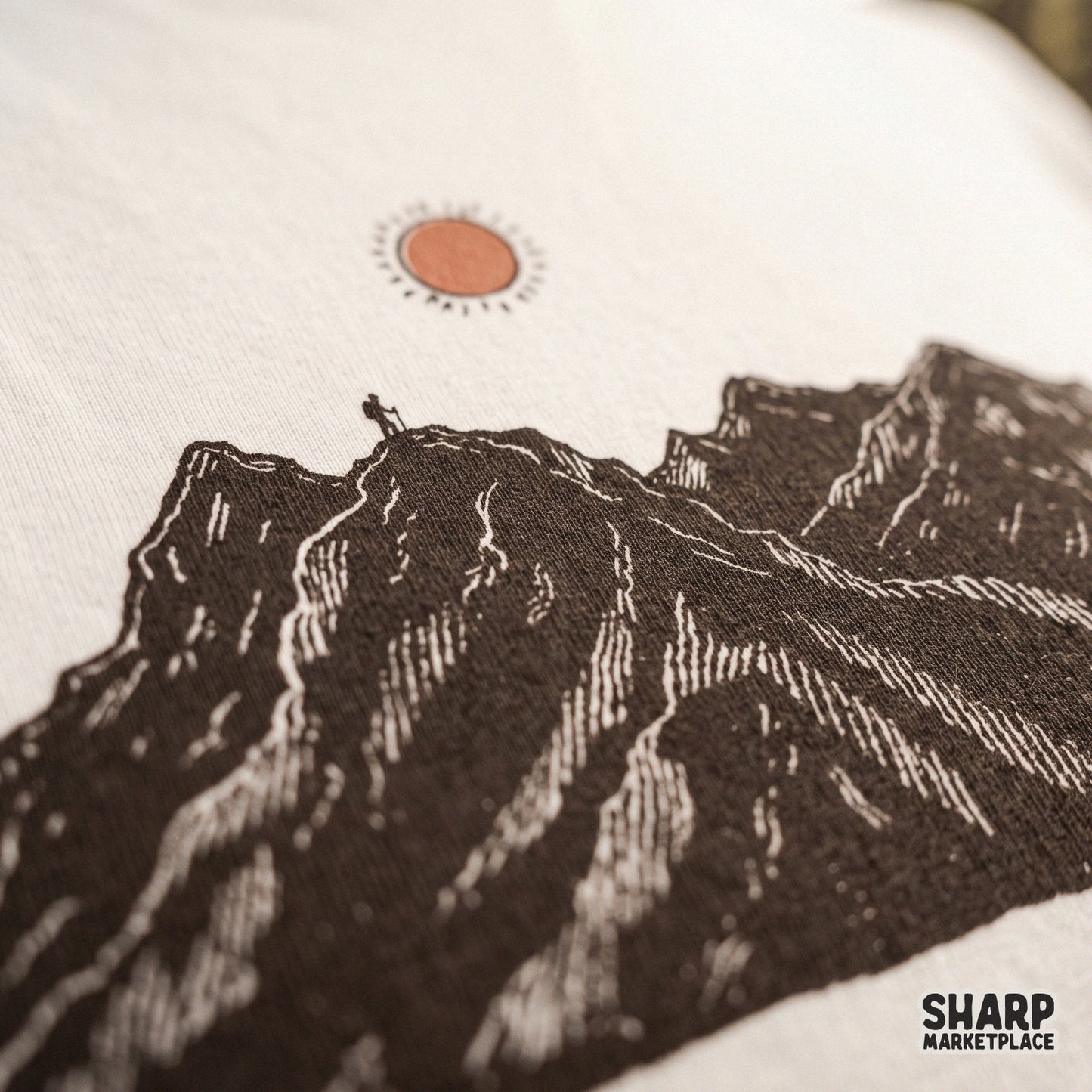 Vintage retro mountain peak and tiny hiker camping png sublimation graphic for summer shirts and tumblers