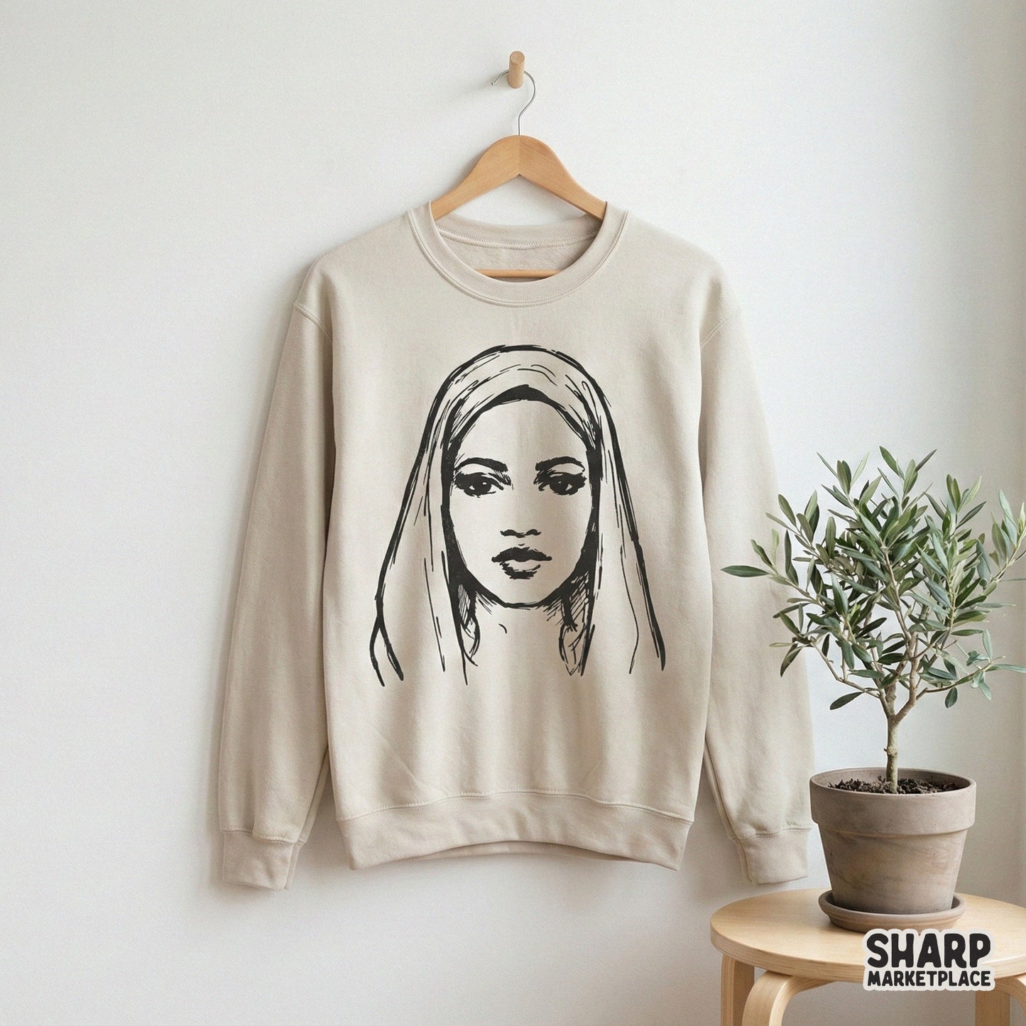 Woman Face PNG, Hand Drawn Digital Portrait - 300 DPI Design for T-Shirt