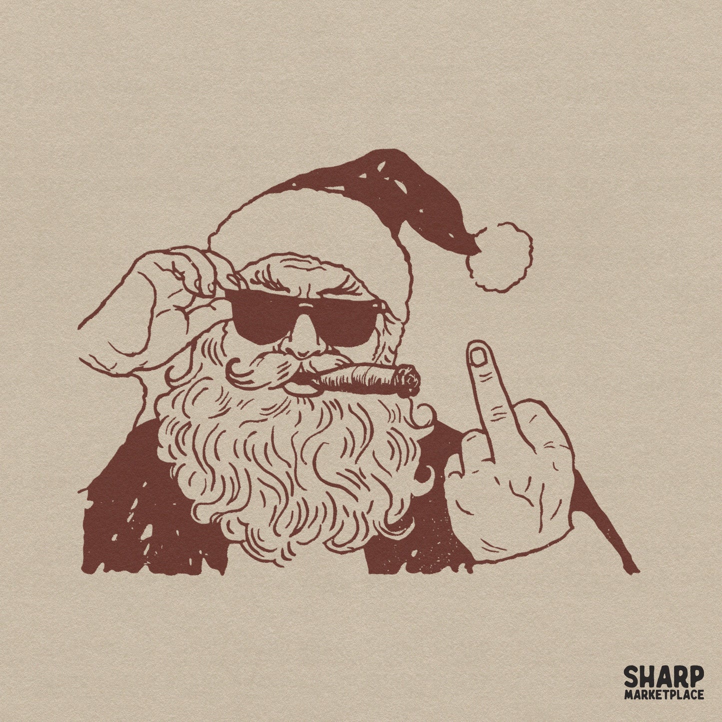 Bad Santa with cigar and middle finger retro Christmas sublimation design for sarcastic holiday t-shirts and apparel