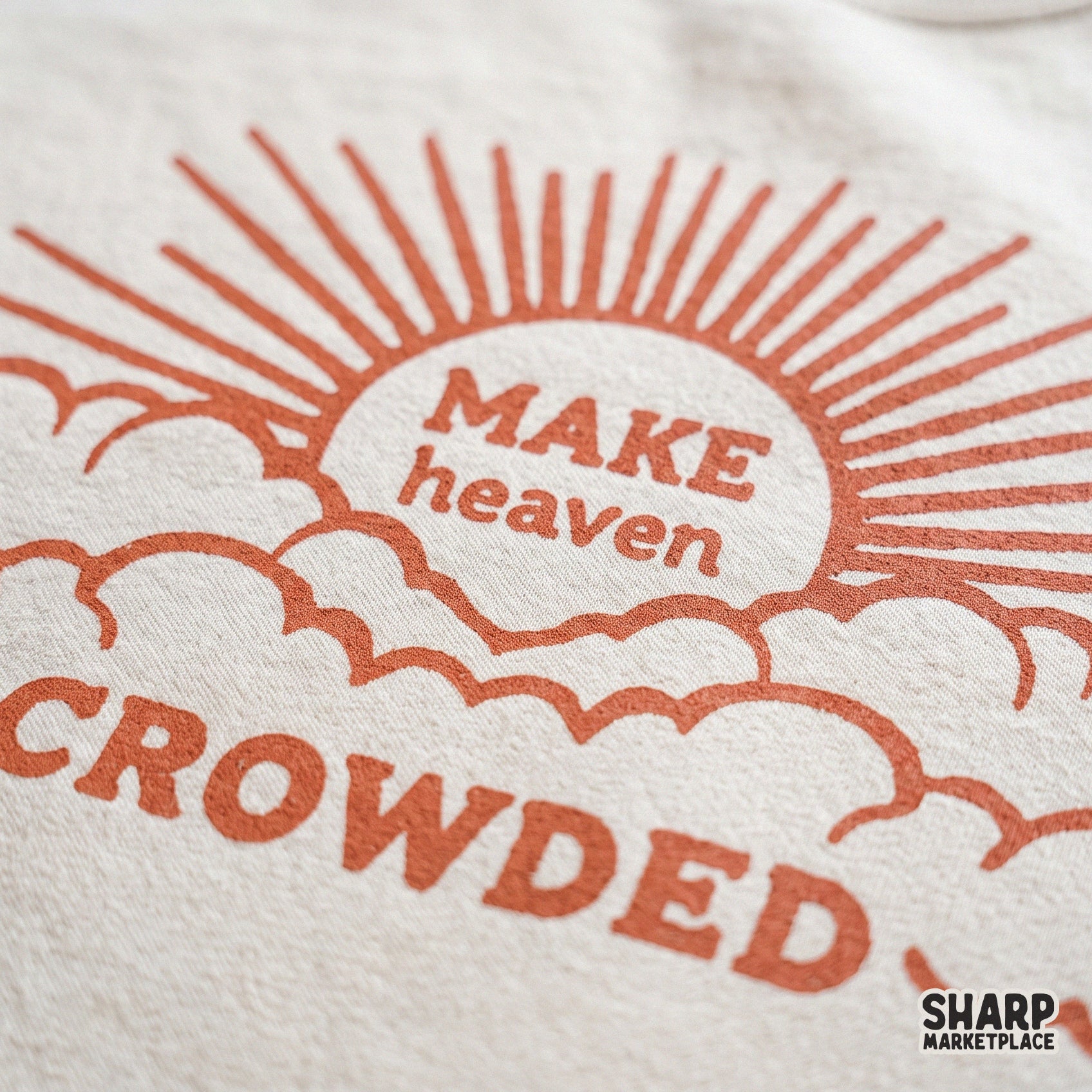 Retro christian png design featuring make heaven crowded text with sun rays and clouds for sublimation sublimation t-shirts