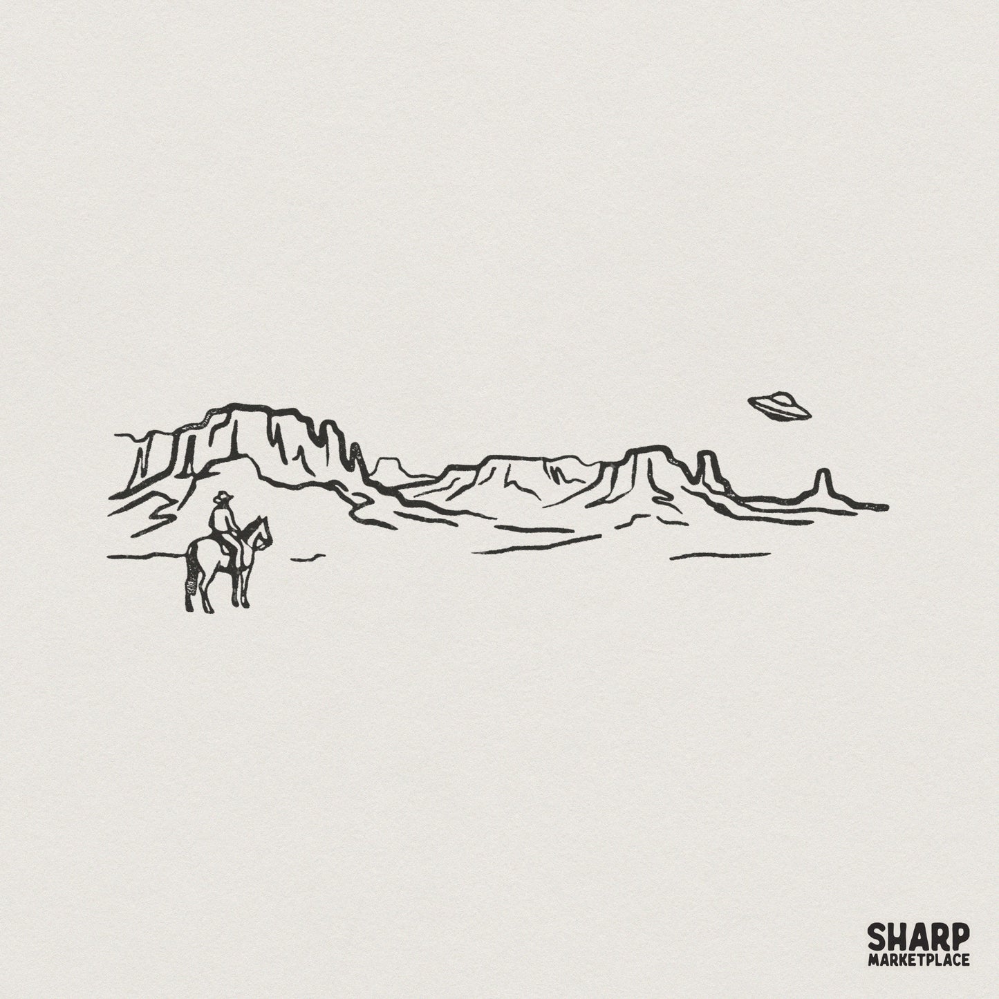 Minimalist Western Cowboy UFO PNG, Alien Desert Shirt Design - 300 DPI