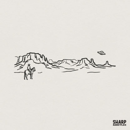 Minimalist Western Cowboy UFO PNG, Alien Desert Shirt Design - 300 DPI