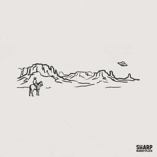 Minimalist Western Cowboy UFO PNG, Alien Desert Shirt Design - 300 DPI