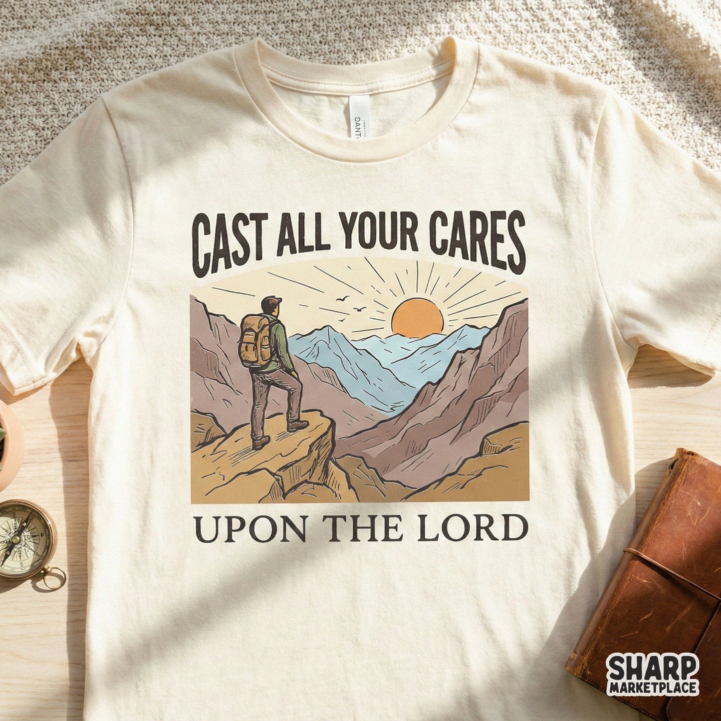 Cast All Your Cares Upon The Lord PNG, Christian Hiking Shirt - 300 DPI