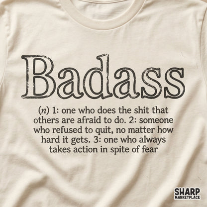 Versatile monochromatic typography design defining Badass, suitable for print-on-demand shirts, wall art, and various sublimation craft projects.