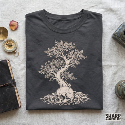 Vintage blossom tree growing from a horror skull gothic shirt sublimation png design