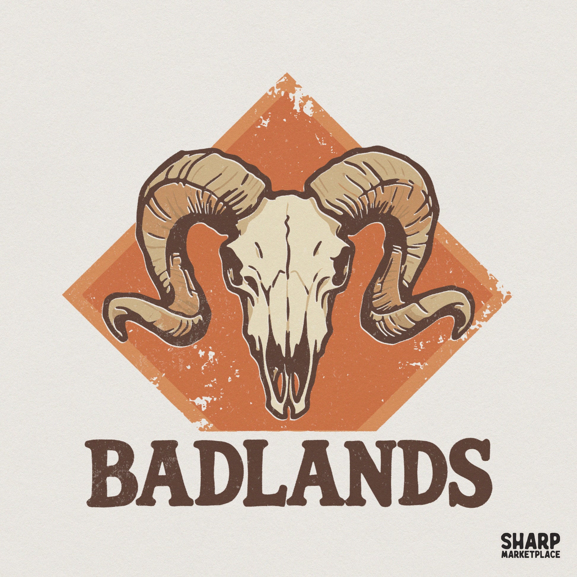 Badlands PNG Design, Western Ram Skull Digital Download - 300 DPI Design