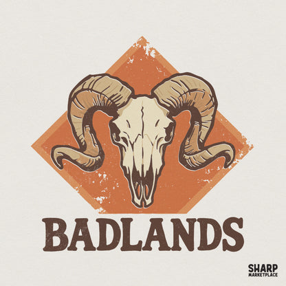 Badlands PNG Design, Western Ram Skull Digital Download - 300 DPI Design
