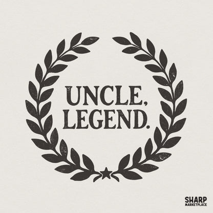 Vintage Uncle Legend typography inside a distressed black laurel wreath with a star, perfect for custom t-shirt sublimation and DIY apparel projects.