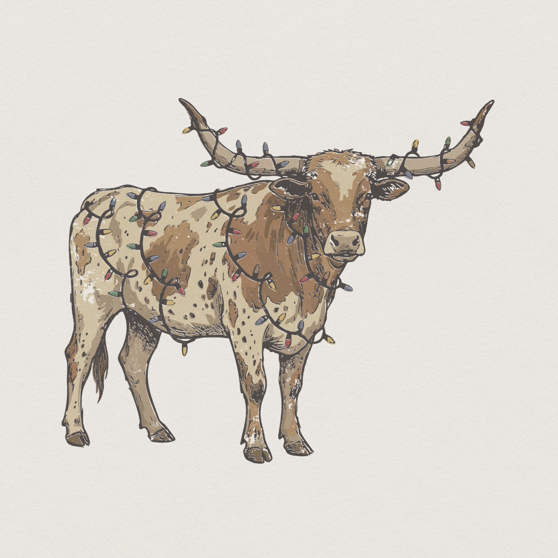Longhorn PNG Christmas Lights, Western Steer Printable Shirt - 300 DPI