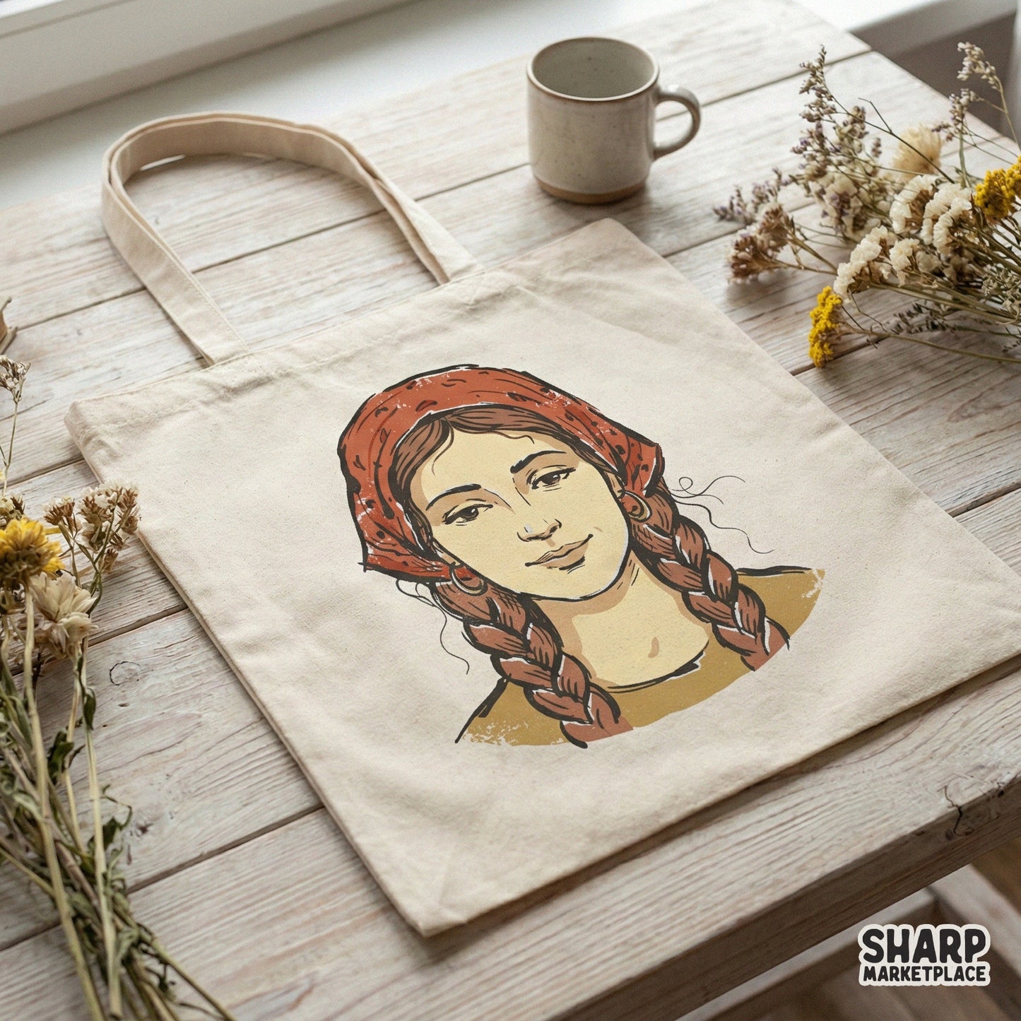 Boho Woman With Braids PNG, Hand Drawn Girl Portrait Art - 300 DPI Design