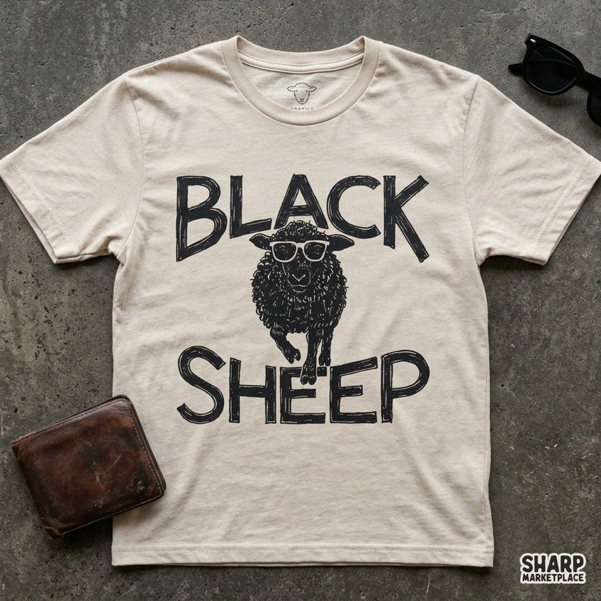 Retro black sheep wearing sunglasses sarcastic animal PNG design perfect for funny t-shirt prints and apparel