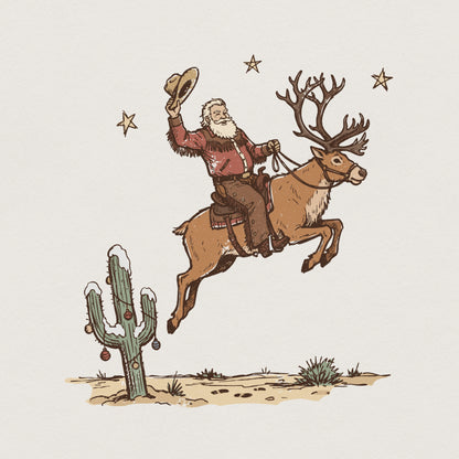 Santa Riding Reindeer PNG, Cowboy Christmas PNG - 300 DPI Design for