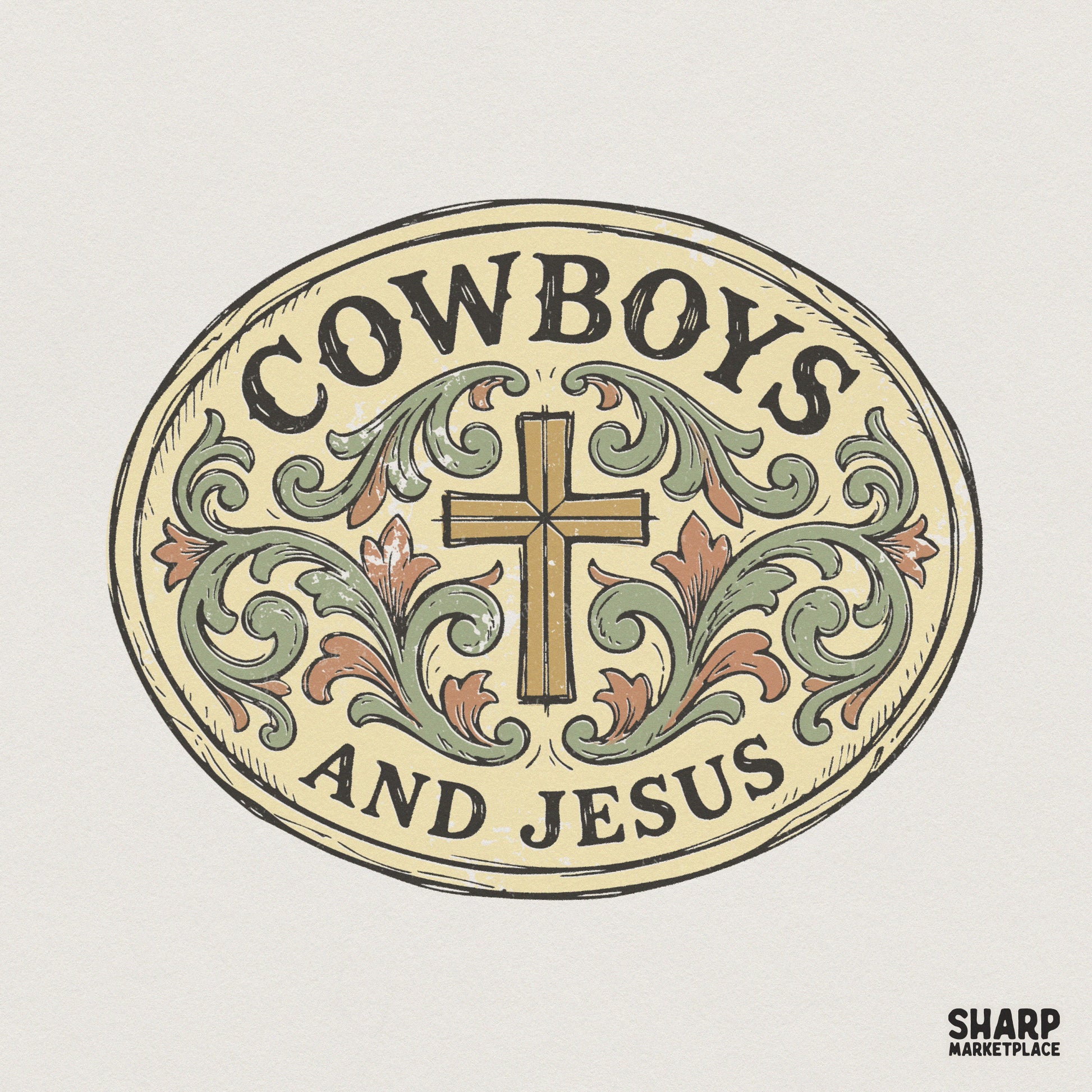 Cowboys And Jesus PNG, Western Cross Vintage Art - 300 DPI Design for