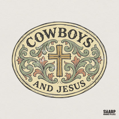 Cowboys And Jesus PNG, Western Cross Vintage Art - 300 DPI Design for