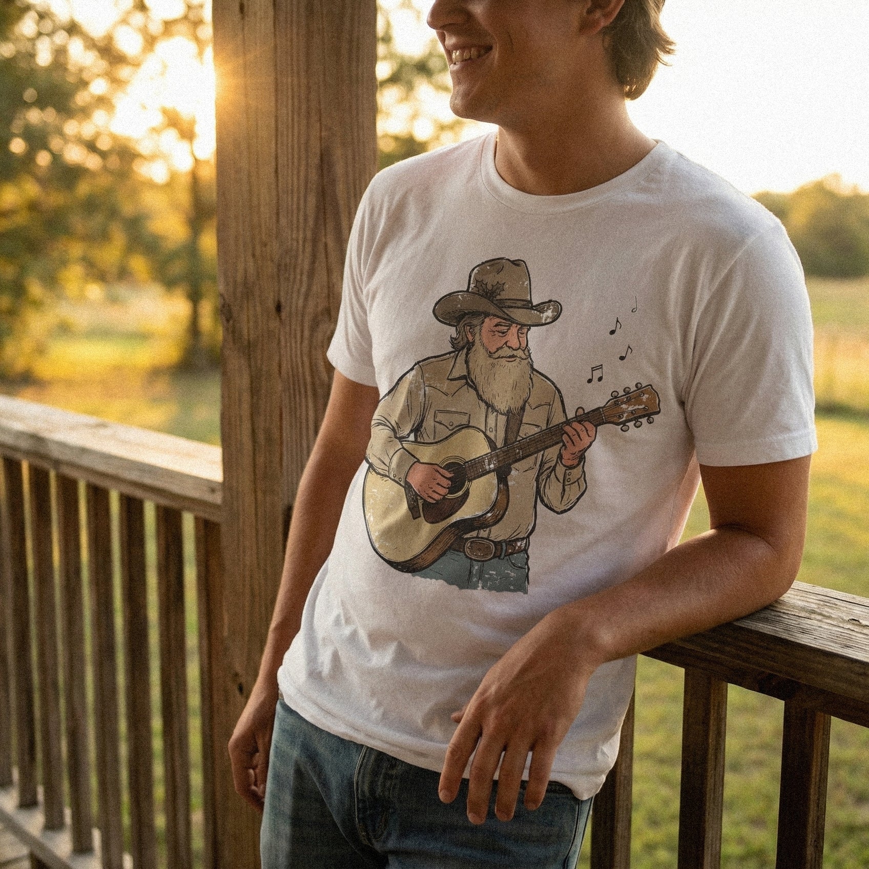 Cowboy Playing Guitar PNG, Western Music Shirt Design for Country Lovers
