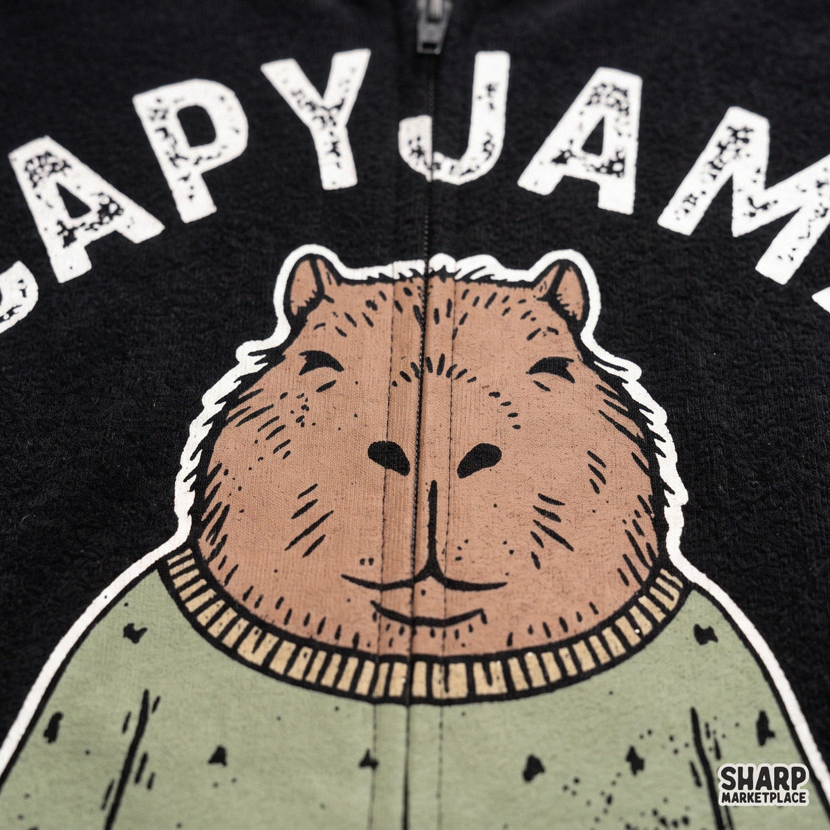 Cute capybara wearing green pajamas illustration transparent PNG graphic for funny nightwear t-shirts and sublimation