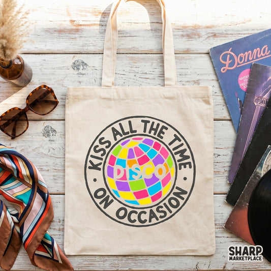 Trendy Y2K style circular badge design with a vibrant multi-colored disco ball and groovy typography for custom t-shirt and apparel printing.