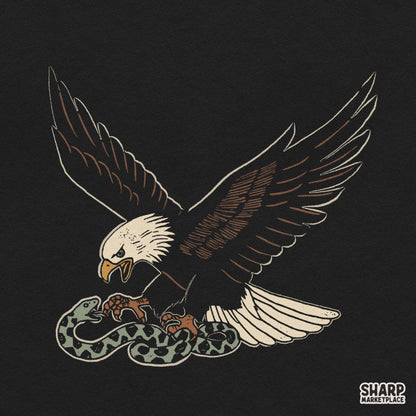 Traditional tattoo style eagle catching a snake digital PNG graphic for retro t-shirt designs and sublimation printing