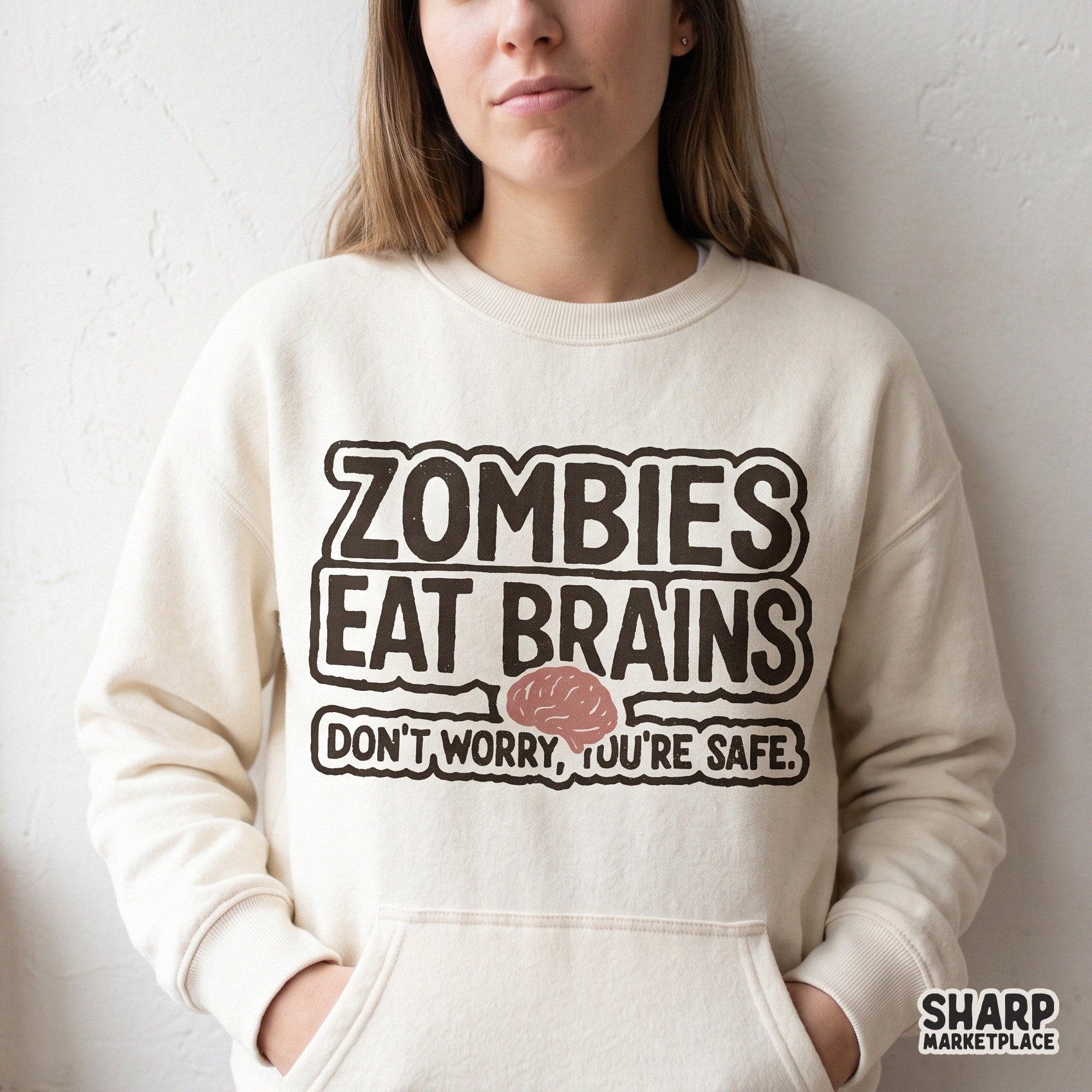 Funny sarcastic zombie quote digital PNG with retro typography for Halloween sublimation shirts and gifts
