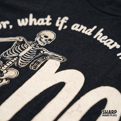 Sarcastic skeleton PNG design featuring Hear Me Out quote for spooky Halloween t-shirts and apparel