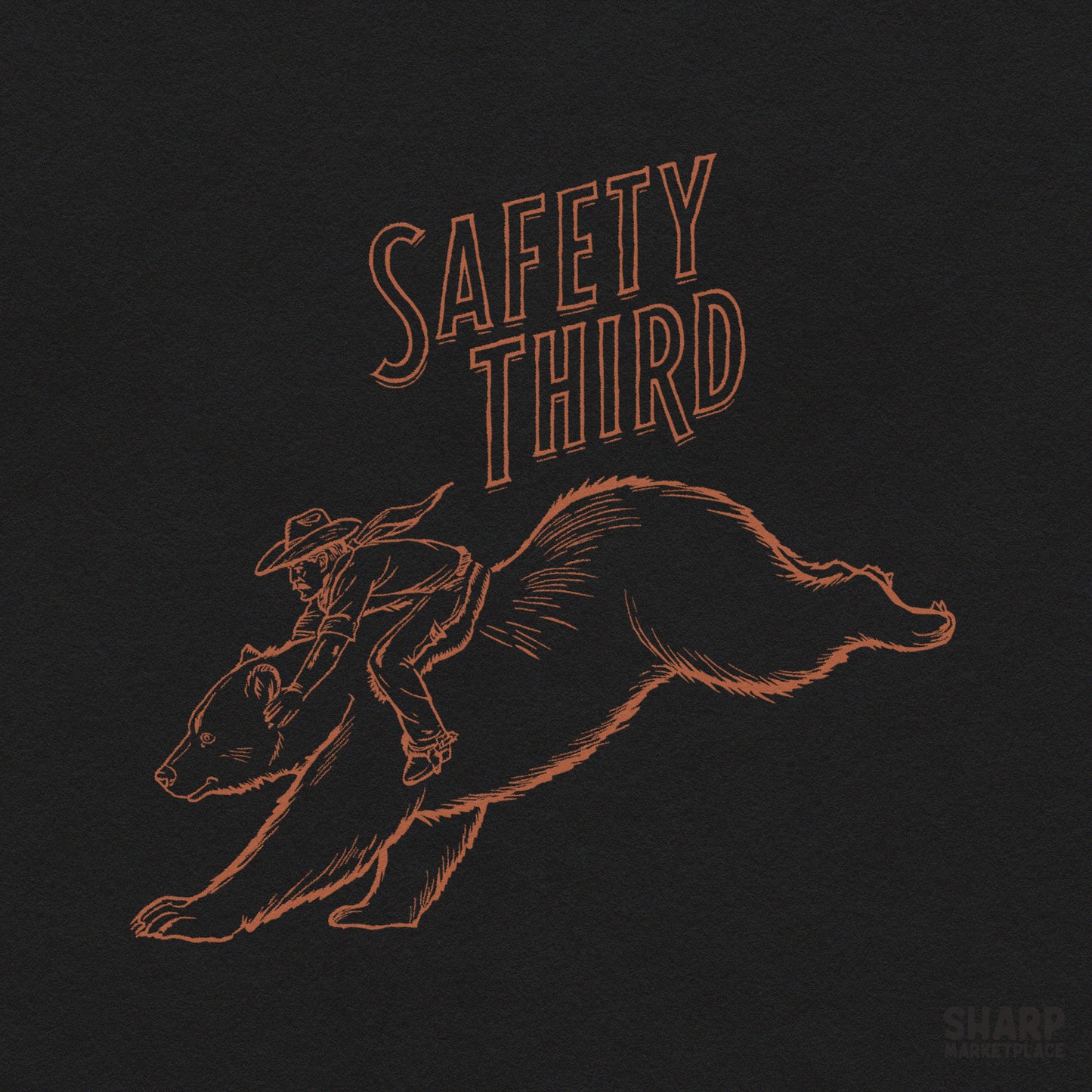 Funny safety third sarcastic western retro cowboy bear riding a wild animal png graphic design for diy shirts