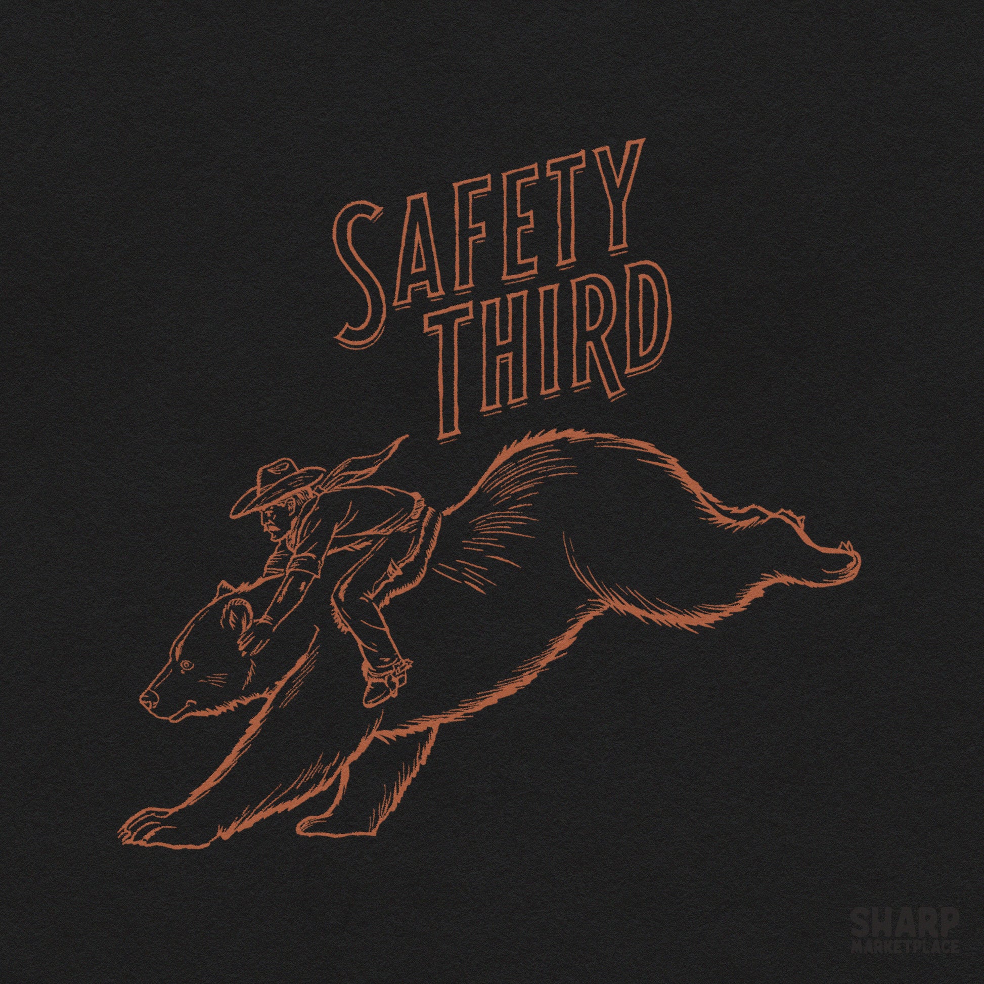 Funny safety third sarcastic western retro cowboy bear riding a wild animal png graphic design for diy shirts