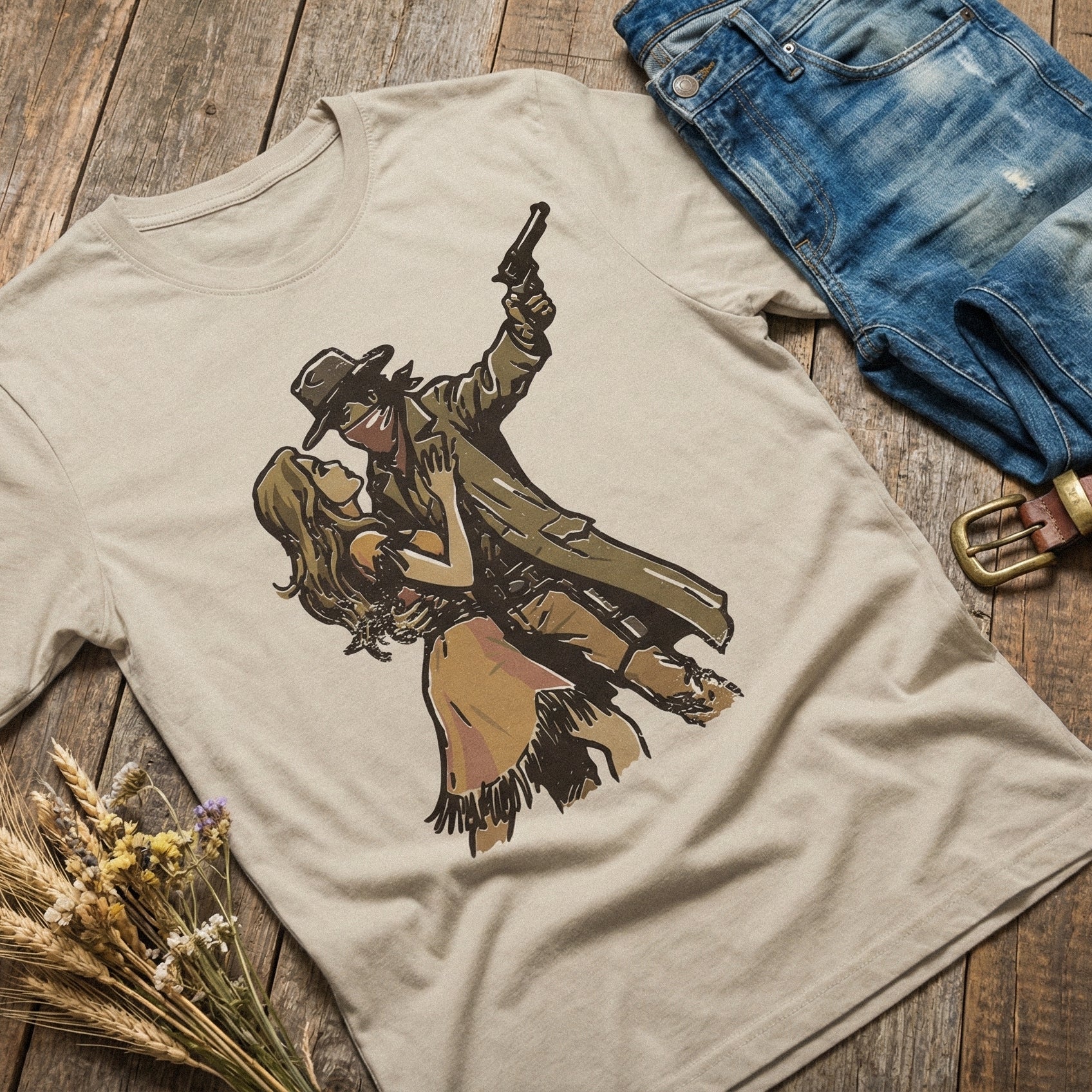 Wild West Outlaw PNG, Cowboy and Cowgirl Romantic Illustration - 300 DPI