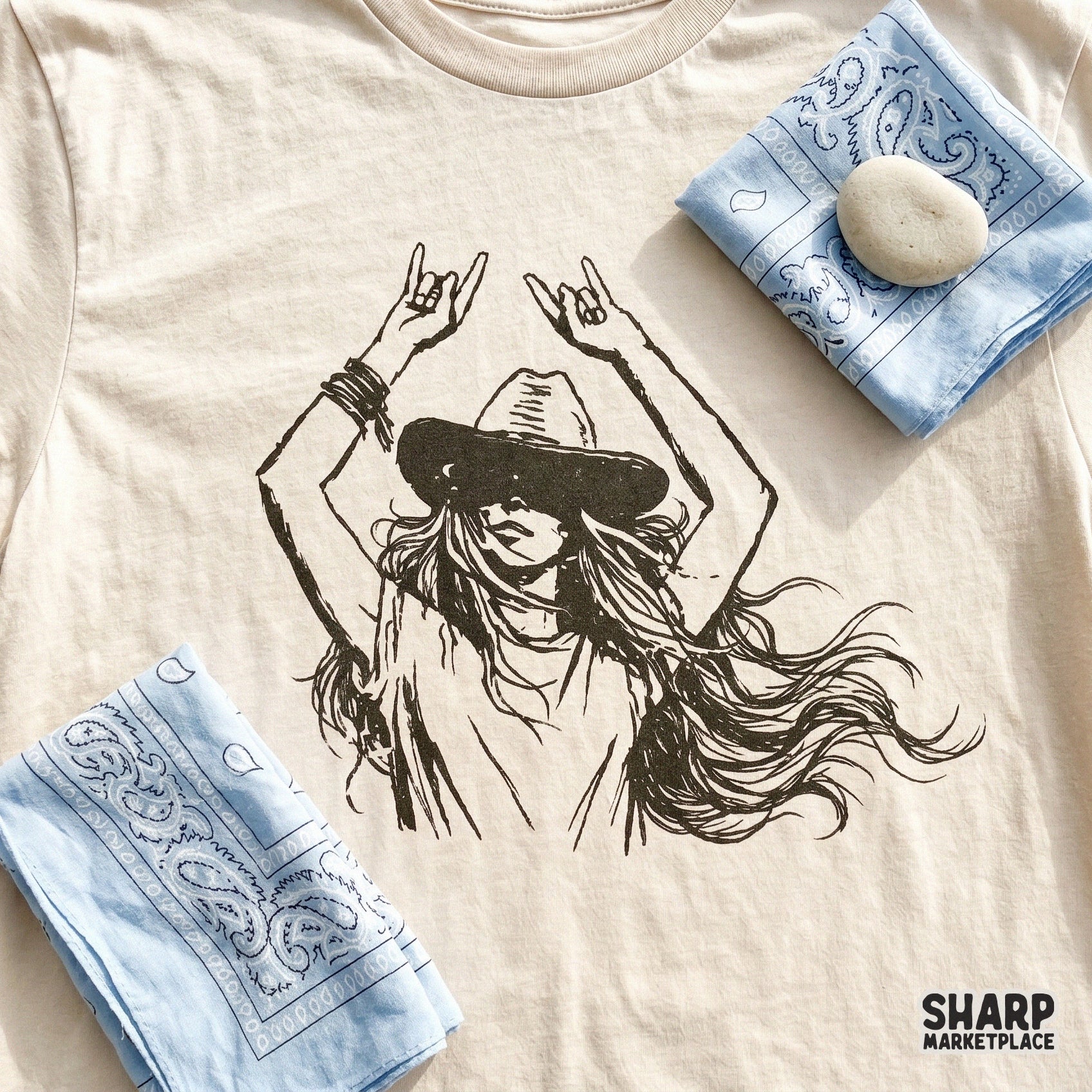 Artistic western cowgirl digital design with a rustic sketch aesthetic, suitable for creating custom apparel, tumblers, or unique boho wall art.