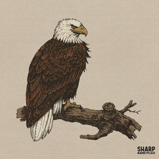 Majestic bald eagle perched on a branch digital patriotic png sublimation design for shirts and animal lovers shirts