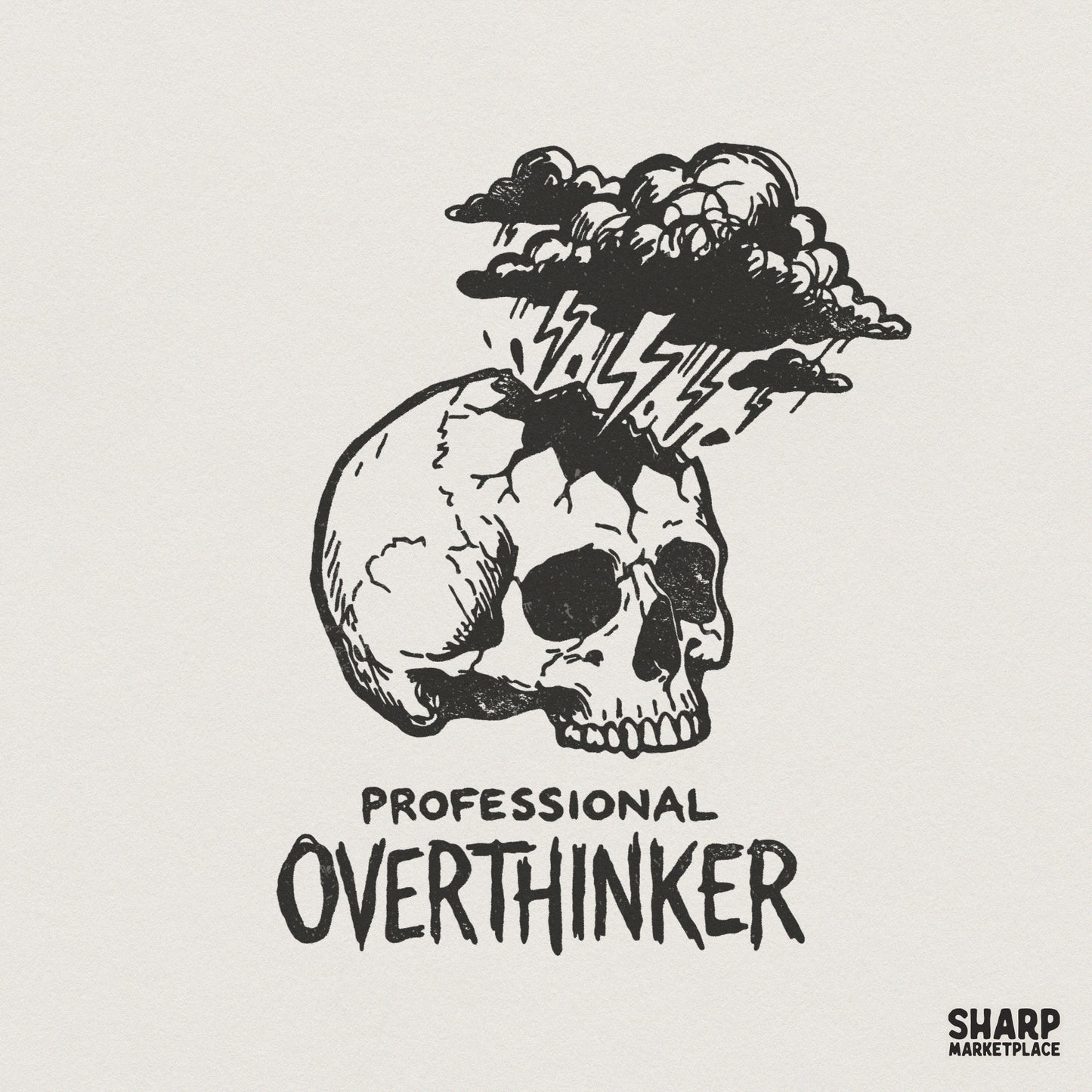 Professional Overthinker PNG Skull Design, Digital Download PNG - 300 DPI