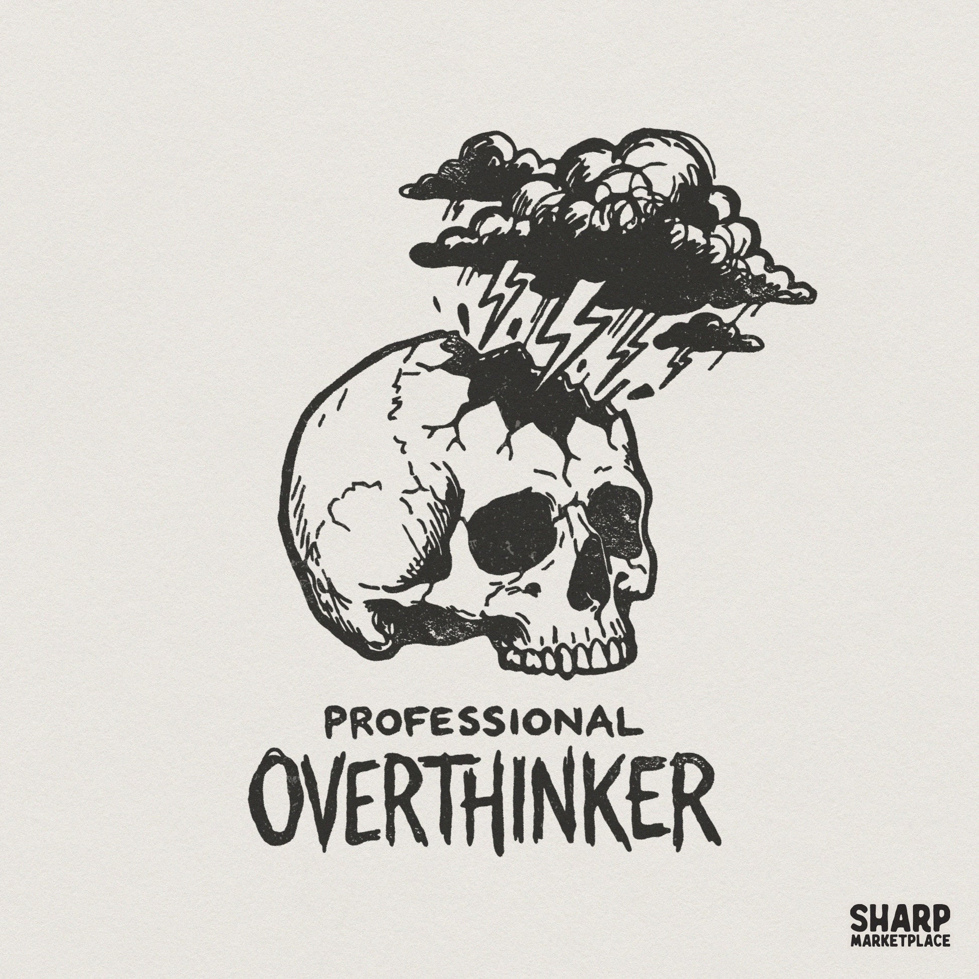 Professional Overthinker PNG Skull Design, Digital Download PNG - 300 DPI