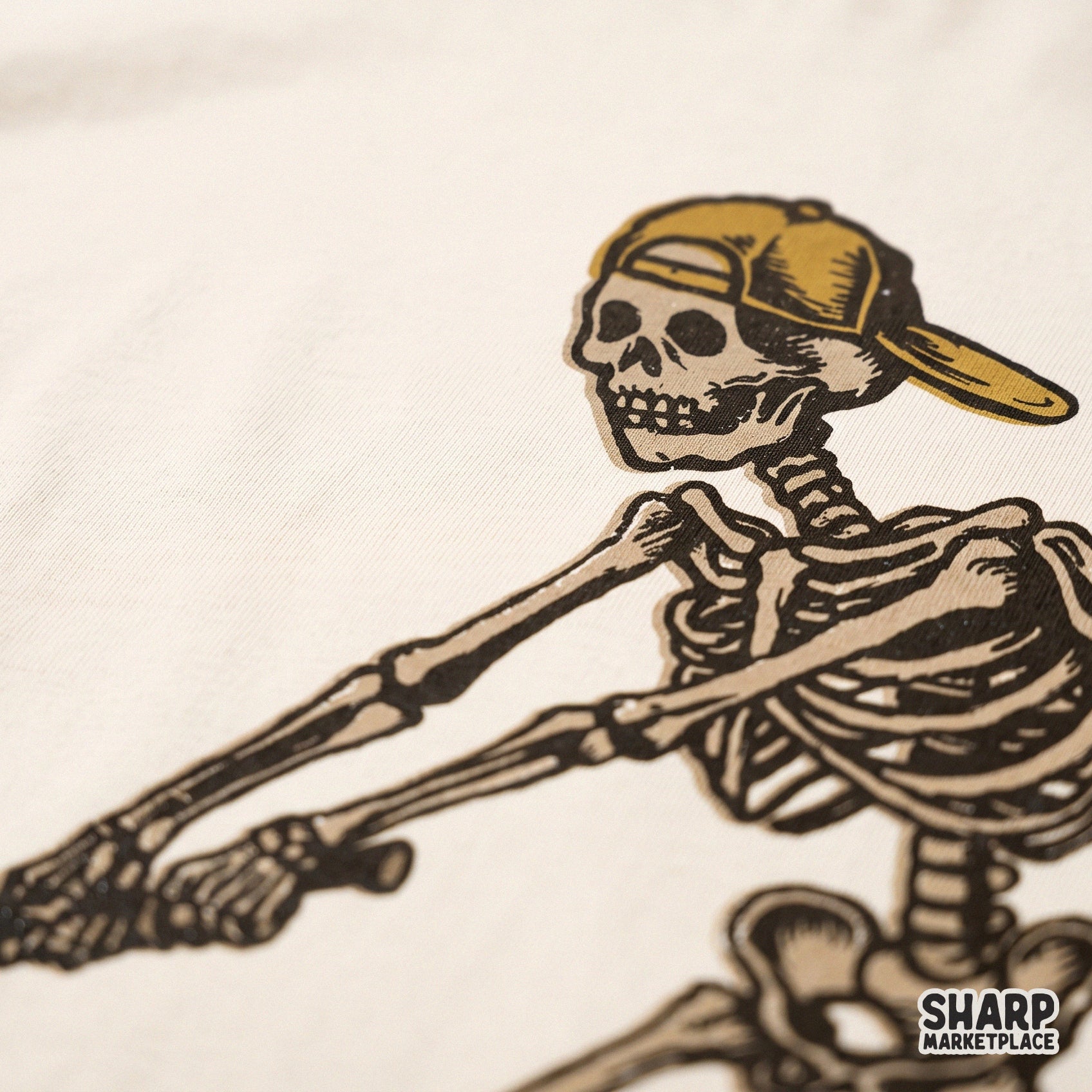 Retro skeleton playing golf sublimation design with a spooky skull aesthetic for Father's Day shirts and Halloween decor