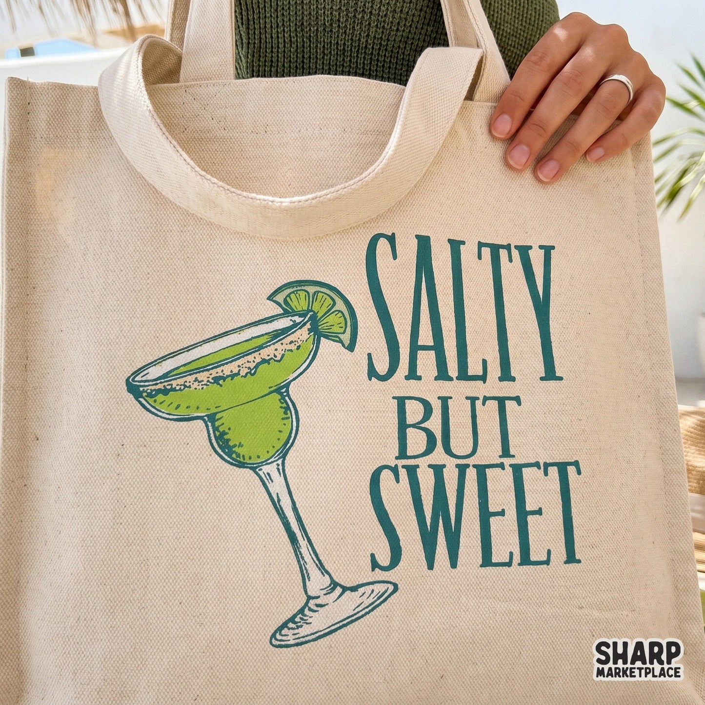 Salty But Sweet summer PNG design with a margarita glass for funny girls trip beach t-shirts and bachelorette party apparel