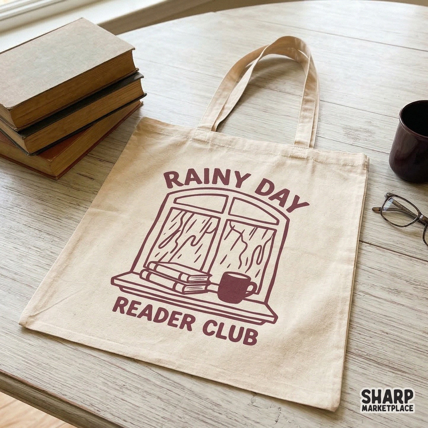 Rainy Day Reader Club PNG, Cozy Book Lover Digital Design - 300 DPI