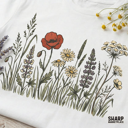 Wildflower PNG, Botanical Floral PNG Shirt Design - 300 DPI Design for