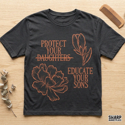 Protect Your Daughters Educate Your Sons retro floral feminist PNG design for women t-shirts and apparel