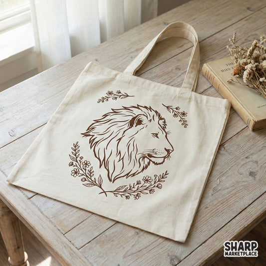 Lion Floral PNG Design, Vintage Lion Head Digital Download - 300 DPI