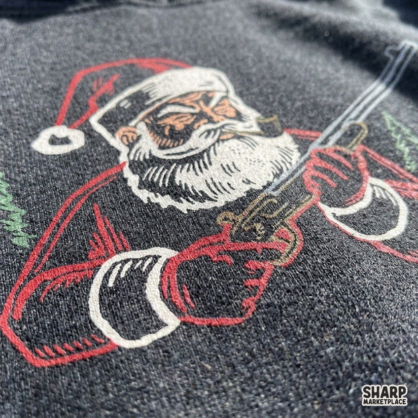 Vintage Santa Claus hunter with shotgun and pipe sublimation PNG graphic for holiday t-shirt design