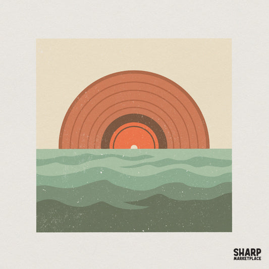 Retro Sunrise Over Waves PNG, Minimalist Sun Print - 300 DPI Design for