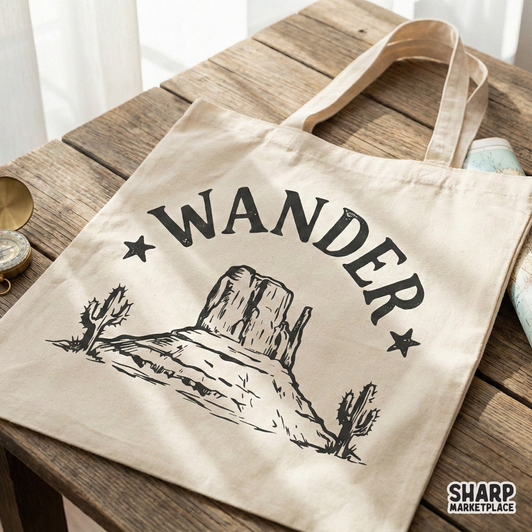 Wander PNG, Vintage Desert Cactus Graphic - 300 DPI Design for T-Shirt