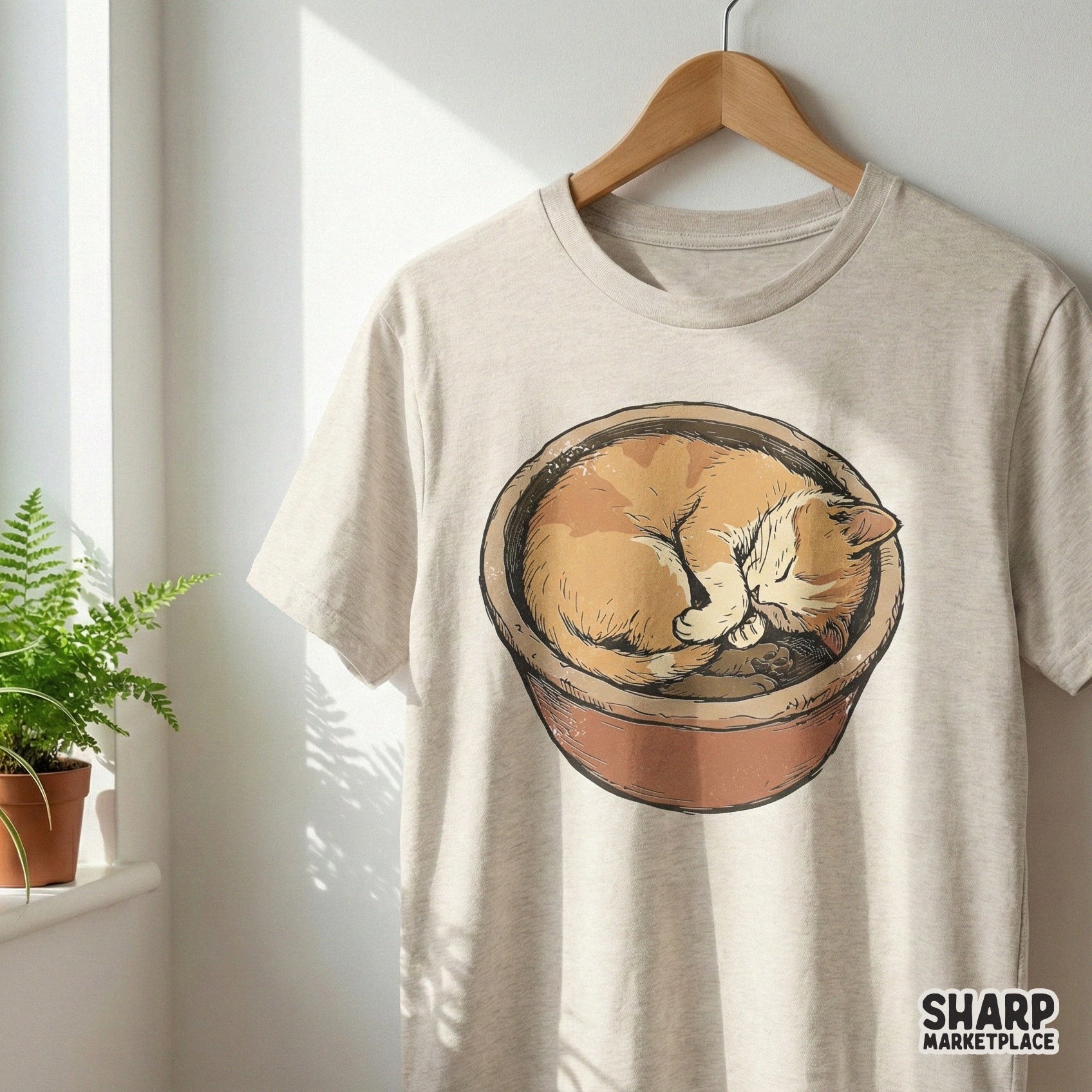 Sleeping Cat In Flower Pot PNG, Cute Cat Digital Download - 300 DPI