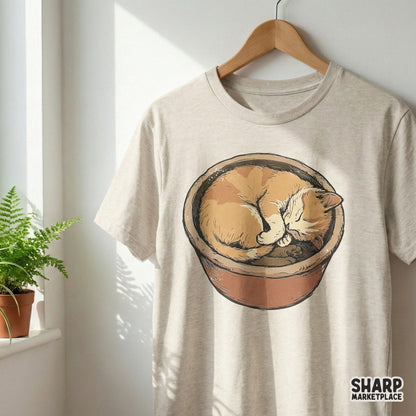 Sleeping Cat In Flower Pot PNG, Cute Cat Digital Download - 300 DPI