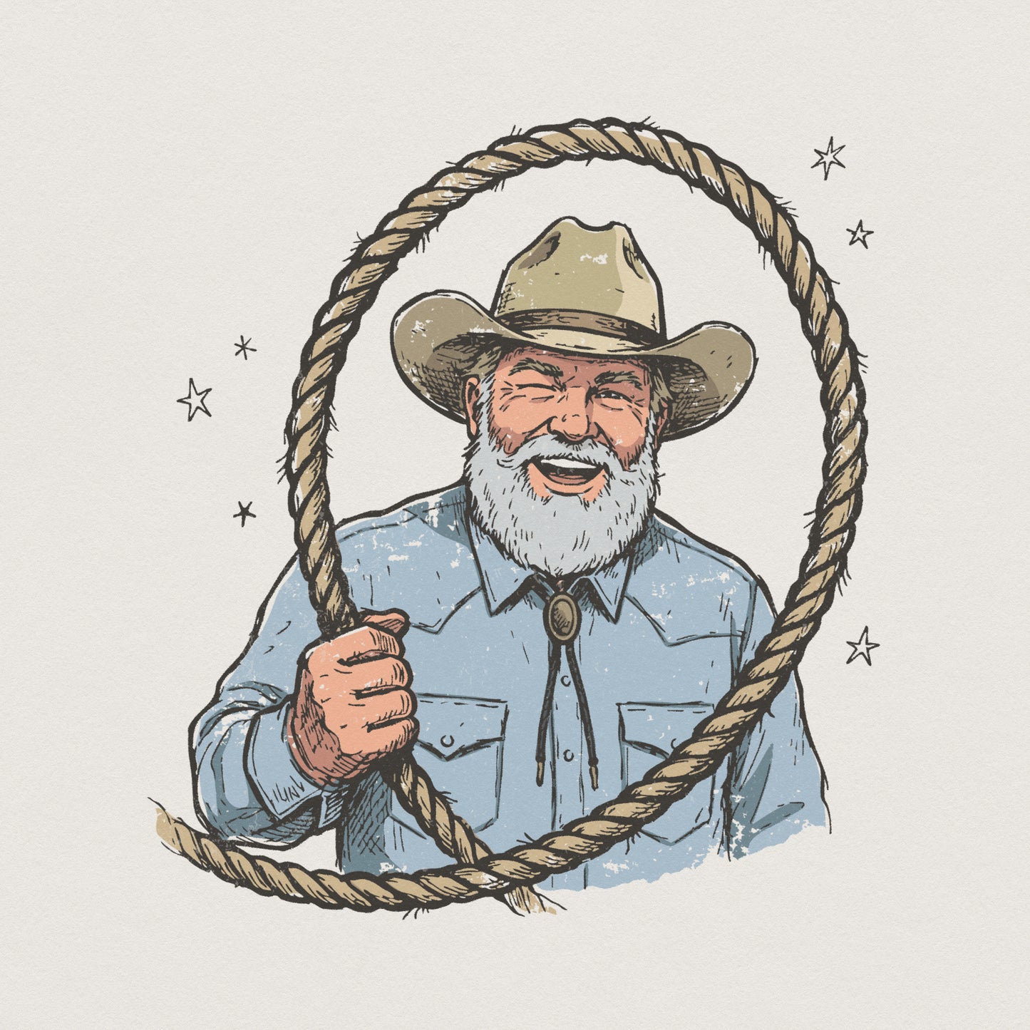 Retro Cowboy Lasso PNG, Western Rodeo Digital Download - 300 DPI Design