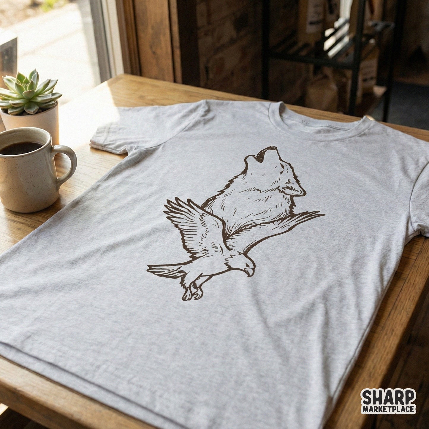 Howling Wolf and Eagle PNG, Wildlife Vintage Animal Digital Design - 300