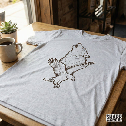 Howling Wolf and Eagle PNG, Wildlife Vintage Animal Digital Design - 300